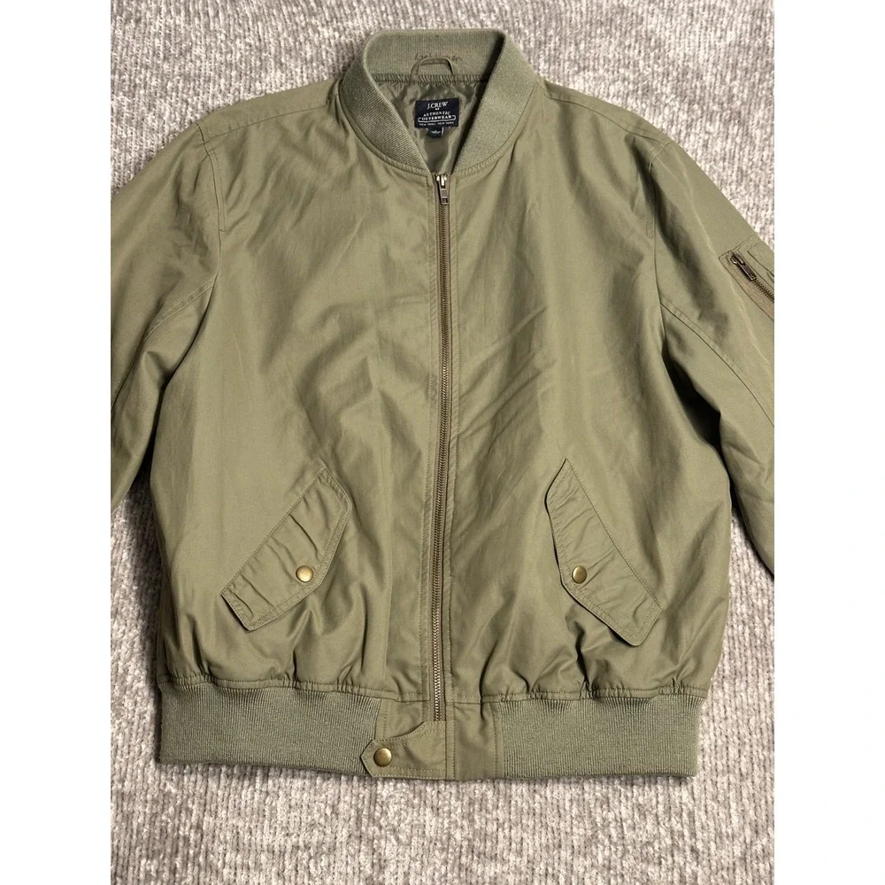 J Crew Jacket Mens Large Green Military Style Bomber Flight Cotton Poplin Zip